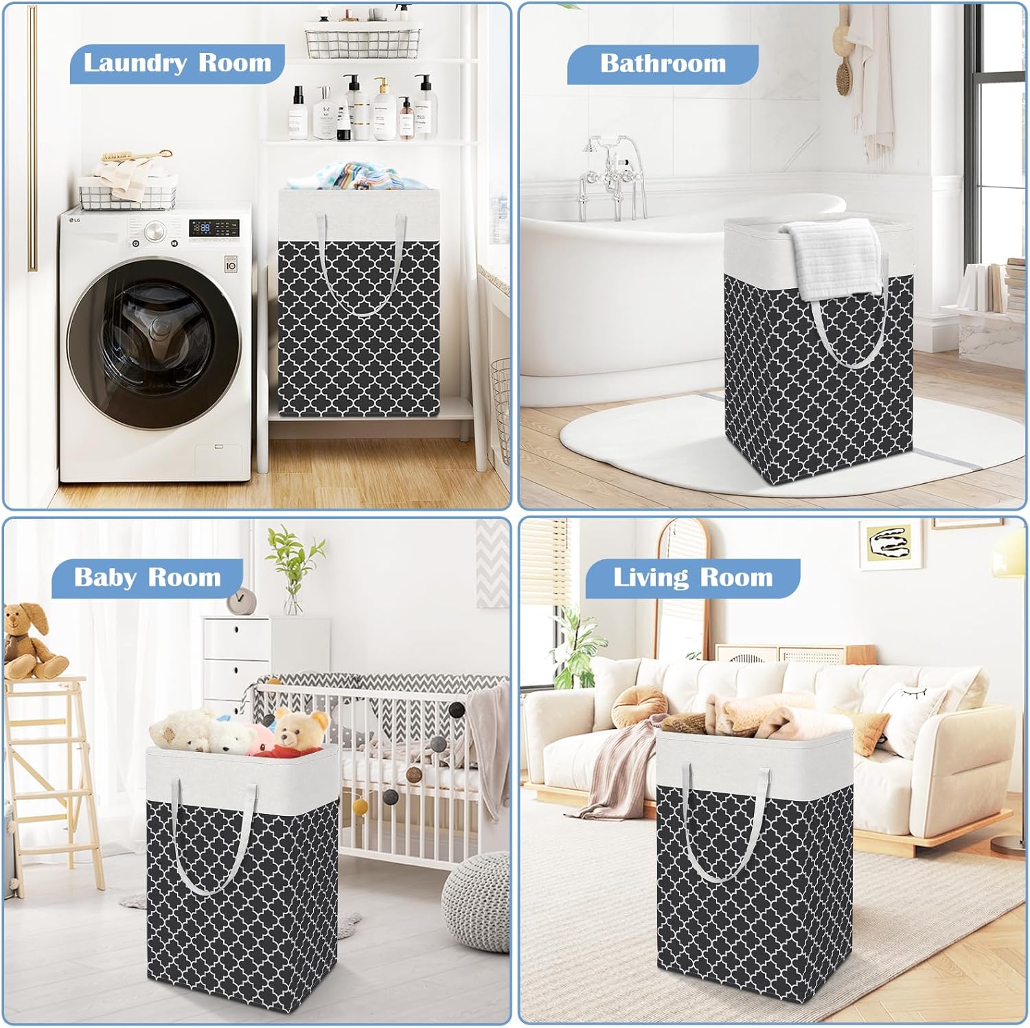 2 Pack Large Laundry Baskets, Waterproof, Freestanding Laundry Hampers, Collapsible Clothes Hamper with Reinforced Handles in Laundry Room, College Dorm, Bathroom, Bedroom (Grey, 75Lx2)