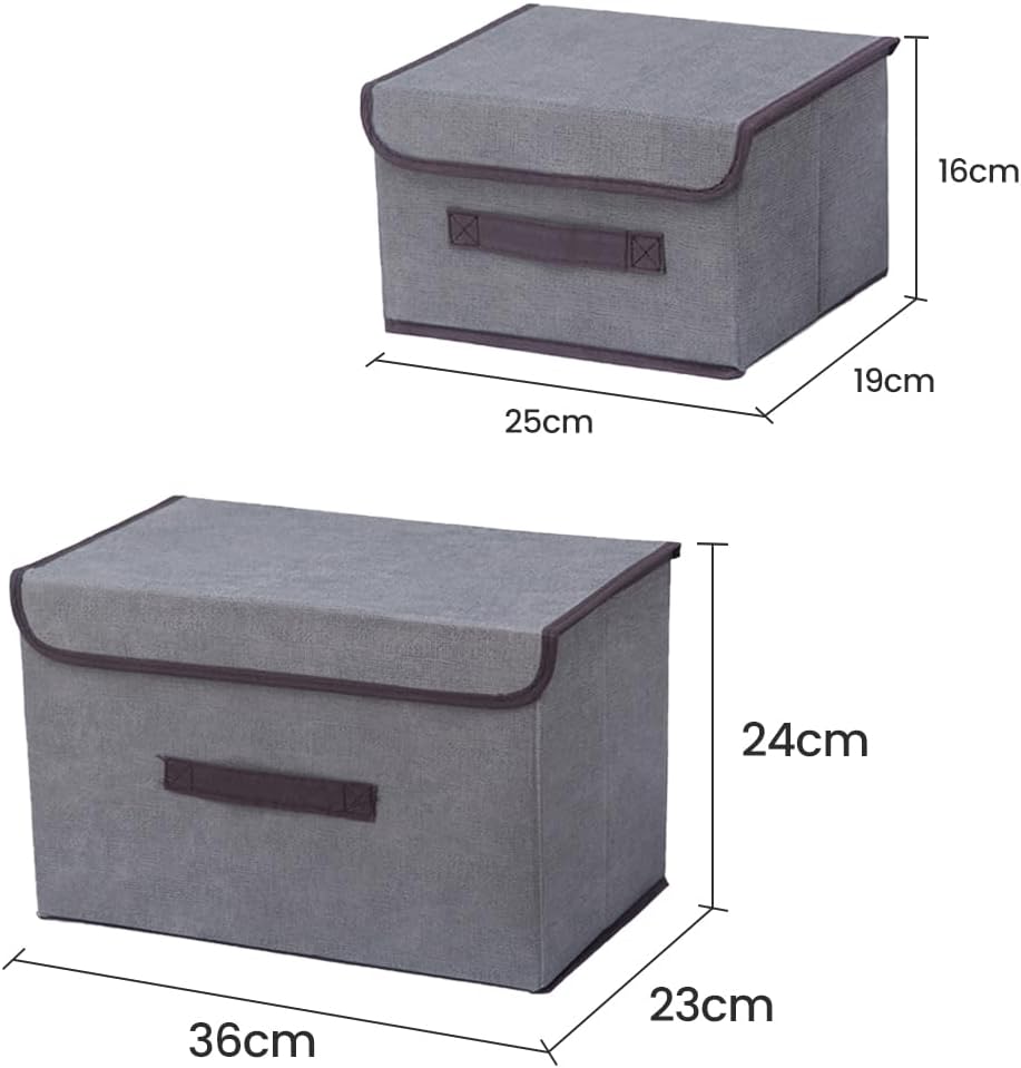 2pcs Storage Boxes, Foldable Fabric Organizer Bins with Lids for Clothes, Closet, Home, Bedroom, and Office Grey