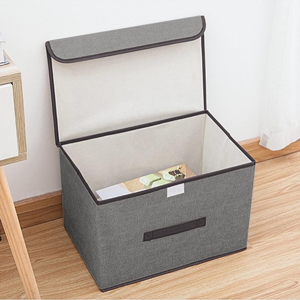 2pcs Storage Boxes, Foldable Fabric Organizer Bins with Lids for Clothes, Closet, Home, Bedroom, and Office Grey