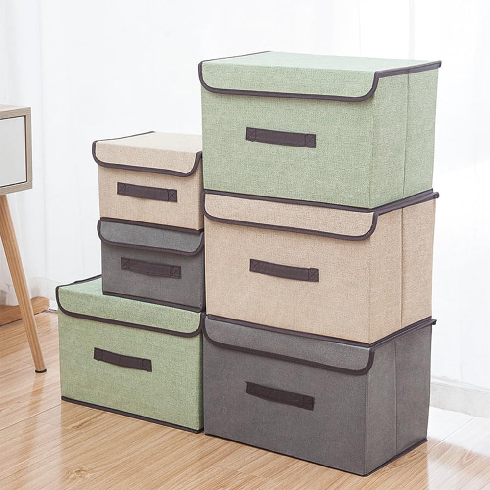 2pcs Storage Boxes, Foldable Fabric Organizer Bins with Lids for Clothes, Closet, Home, Bedroom, and Office Grey