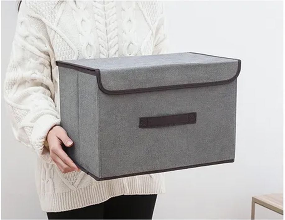 2pcs Storage Boxes, Foldable Fabric Organizer Bins with Lids for Clothes, Closet, Home, Bedroom, and Office Grey