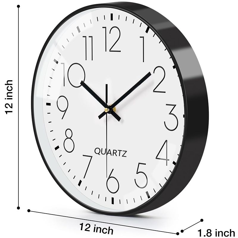 Wall Clock 12 Inch Wall Clocks Non-Ticking Battery Operated with Stereoscopic Dial Ultra-Quiet Movement Quartz for Office Classroom School Home Living Room Bedroom Kitchen