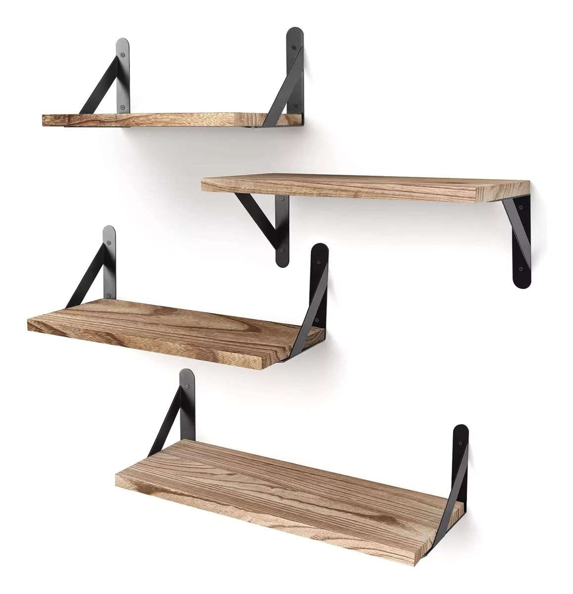 4 Pcs Wooden Wall Shelf Hanging Shelves, Rustic Farmhouse Style, Wood Floating Shelves for Wall Decor, Bathroom & Bedroom Storage, Living Room Book Shelves
