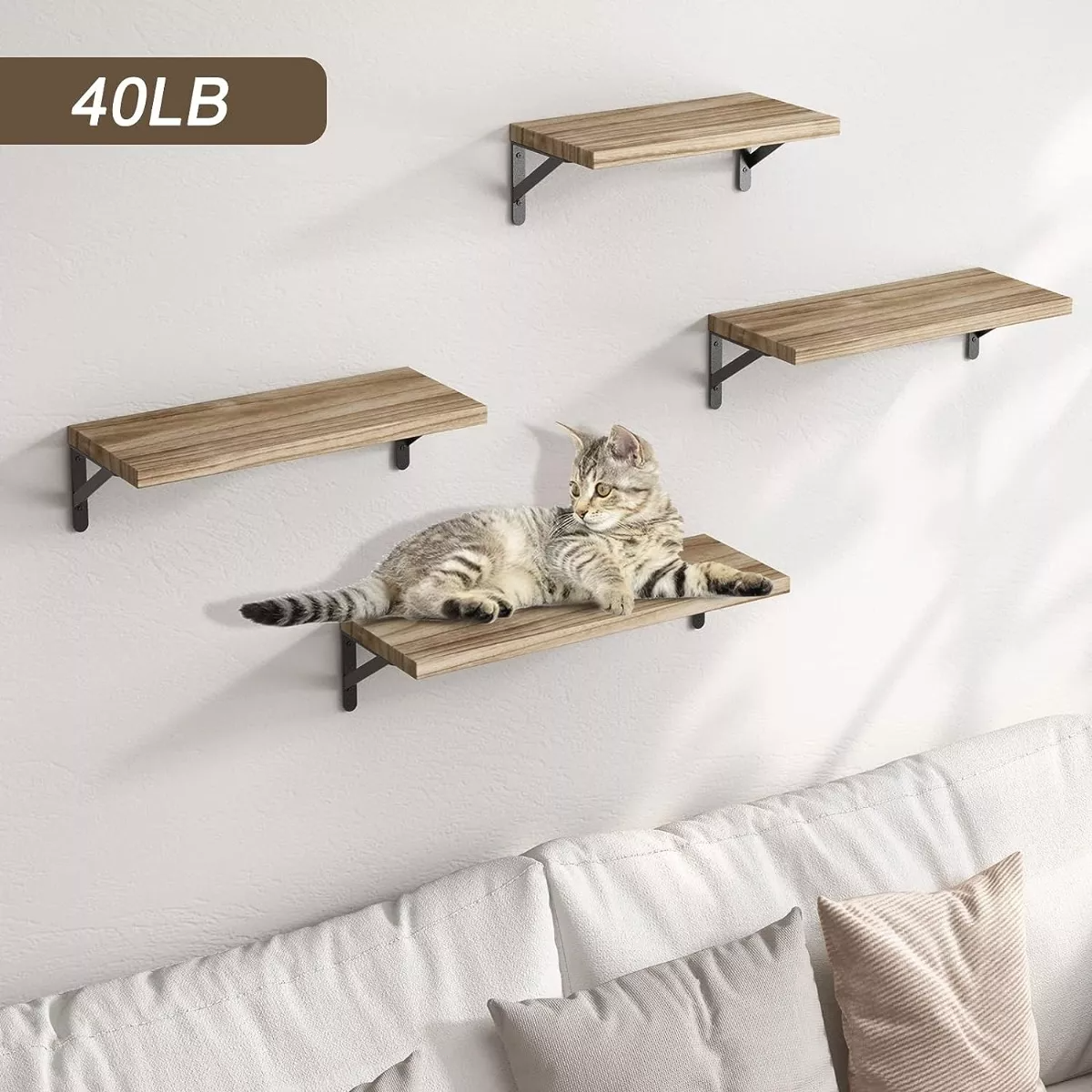 4 Pcs Wooden Wall Shelf Hanging Shelves, Rustic Farmhouse Style, Wood Floating Shelves for Wall Decor, Bathroom & Bedroom Storage, Living Room Book Shelves