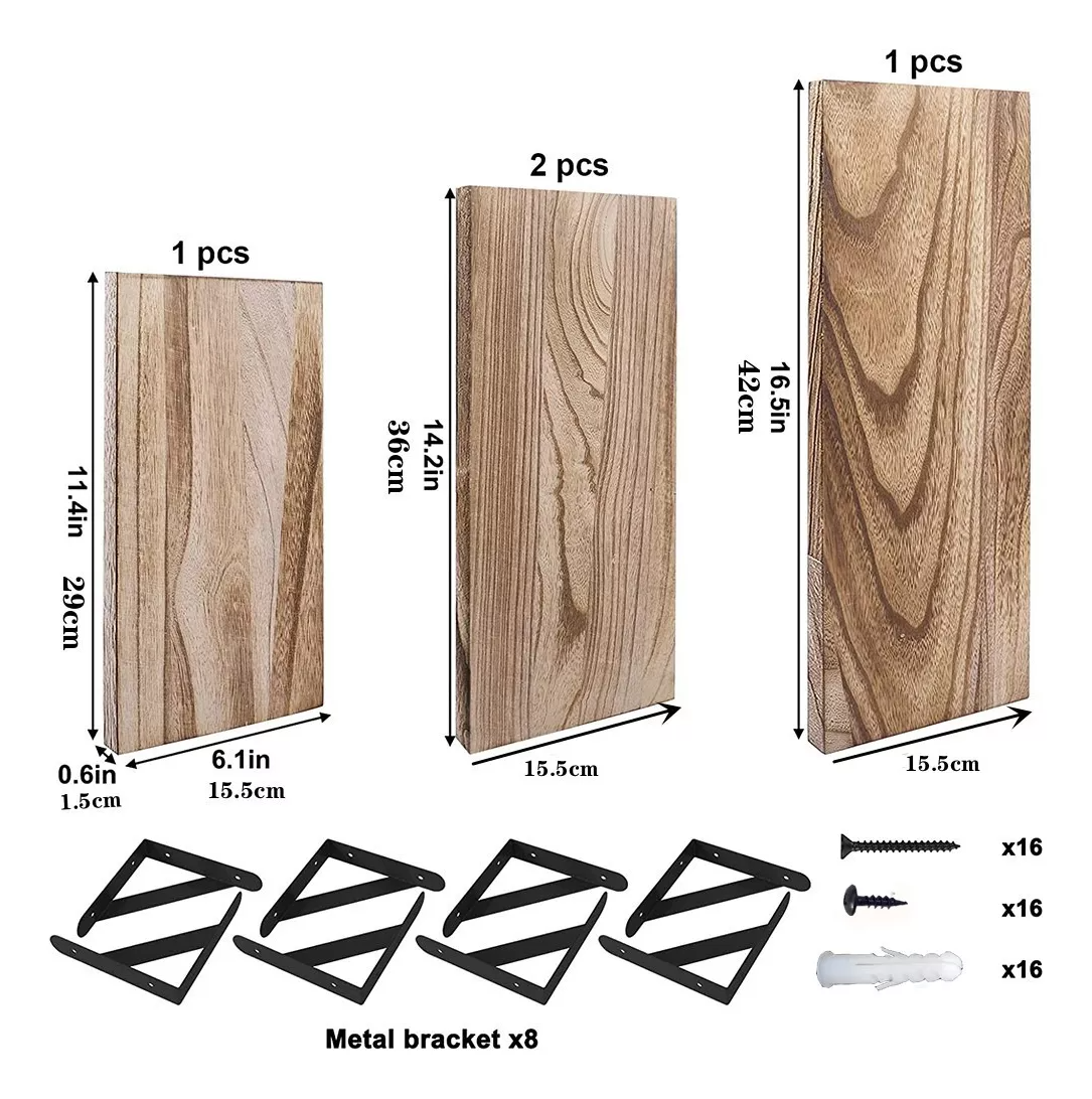 4 Pcs Wooden Wall Shelf Hanging Shelves, Rustic Farmhouse Style, Wood Floating Shelves for Wall Decor, Bathroom & Bedroom Storage, Living Room Book Shelves