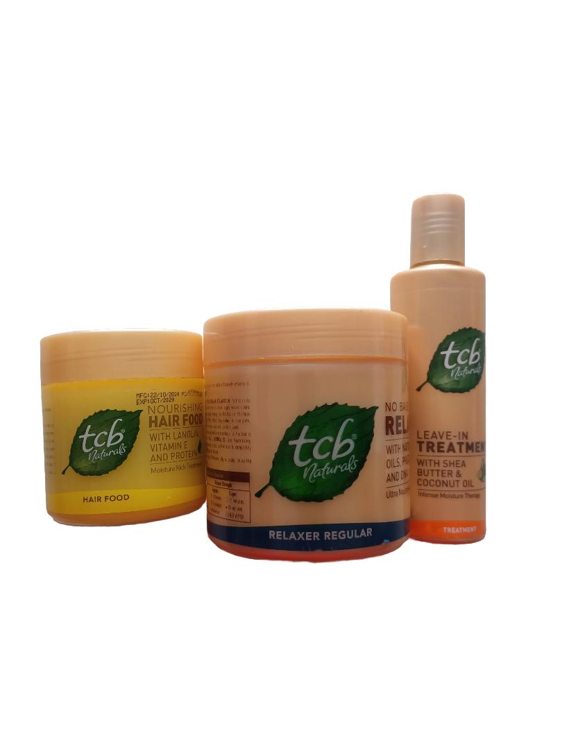 (3 in 1) TCB Relaxer 425g + TCB Leave in Treatment 500Ml+ TCB Hair Food 250Ml