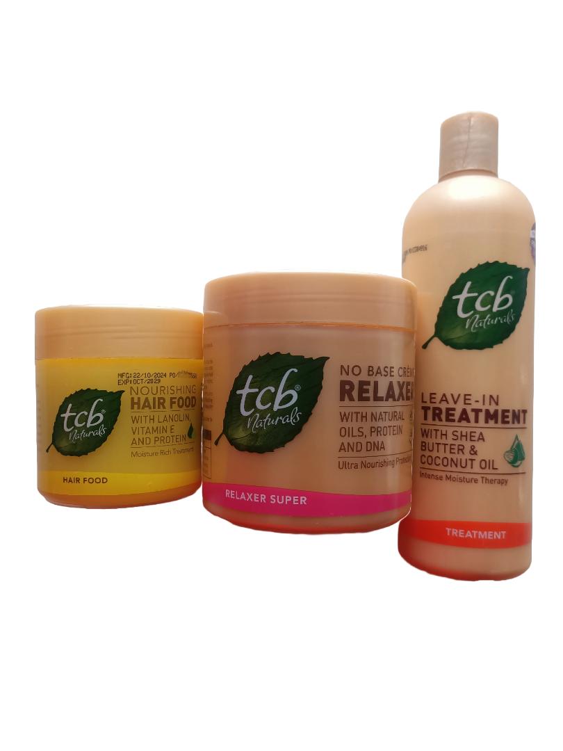 (3 in 1) TCB Relaxer 425g + TCB Leave in Treatment 500Ml+ TCB Hair Food 250Ml