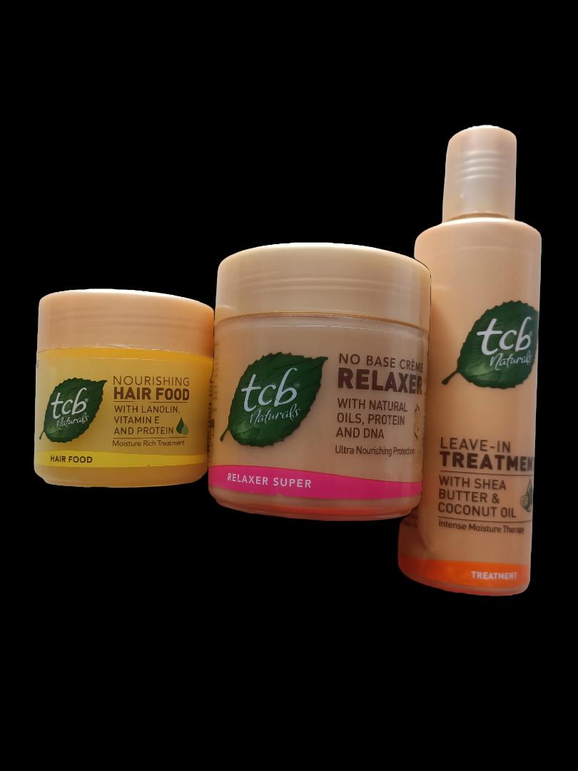 TCB Relaxer 212g( free 40 ml shampoo) + TCB Leave in Treatment 200Ml+ TCB Hair Food 100Ml