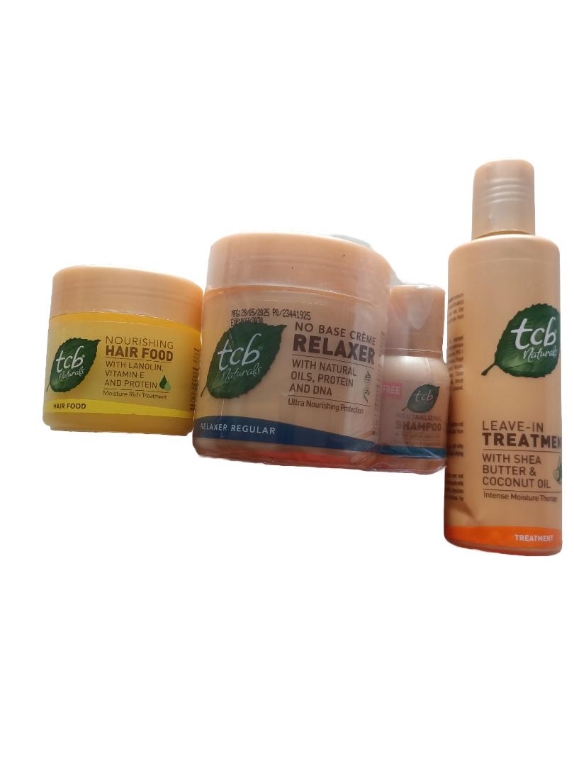 TCB Relaxer 212g( free 40 ml shampoo) + TCB Leave in Treatment 200Ml+ TCB Hair Food 100Ml