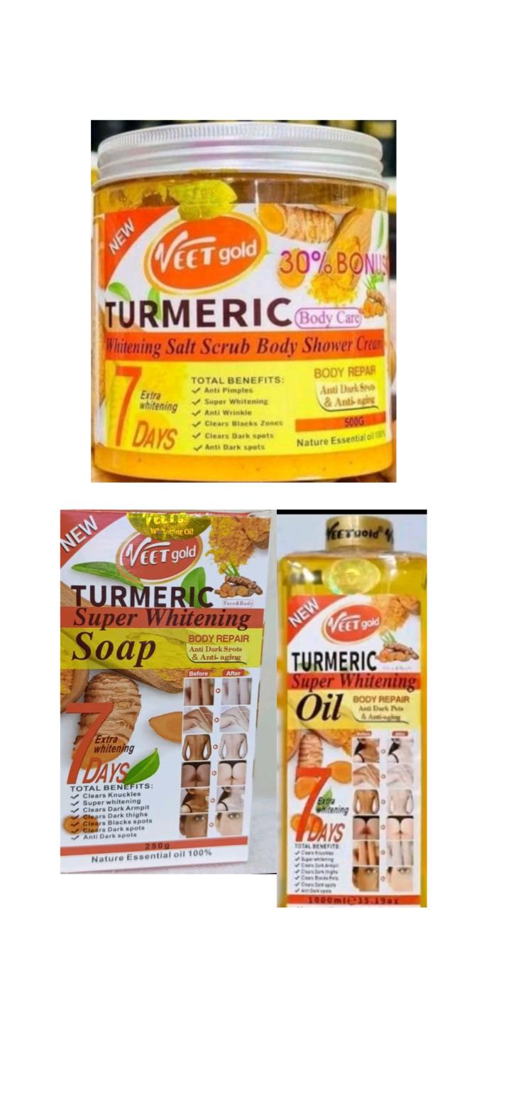 VEET Gold Tumeric Skin Care Set ( Scrub + Soap + Oil)