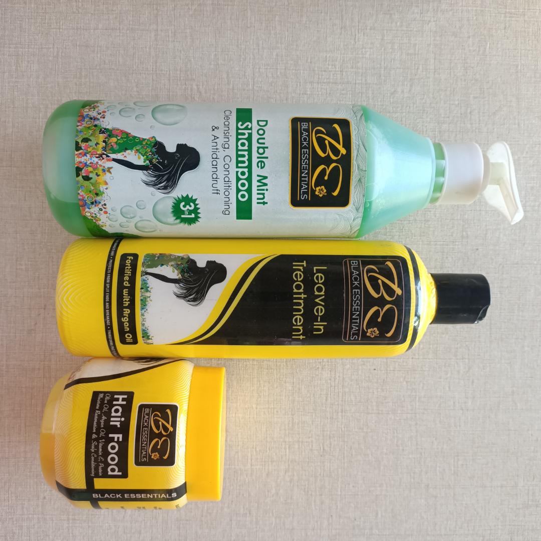 Black Essentials set ( Shampoo+ Leave in Treatment+ Hair food/anti dandruff