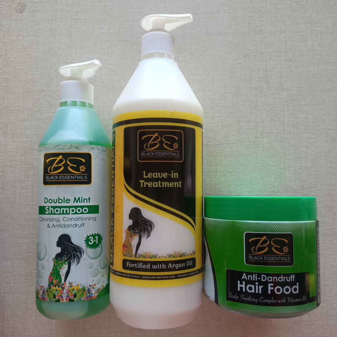 Black Essentials set ( Shampoo+ Leave in Treatment+ Hair food/anti dandruff