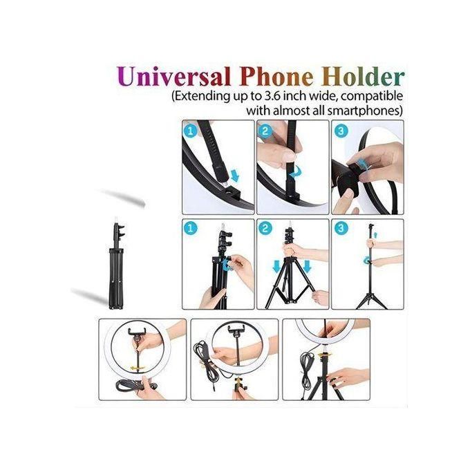 2.1M Tripod Stand With 10 Inch LED Ring Light- Dimmable Beauty Ringlight For Selfie Live Stream/Makeup/Youtube/Tiktok Video