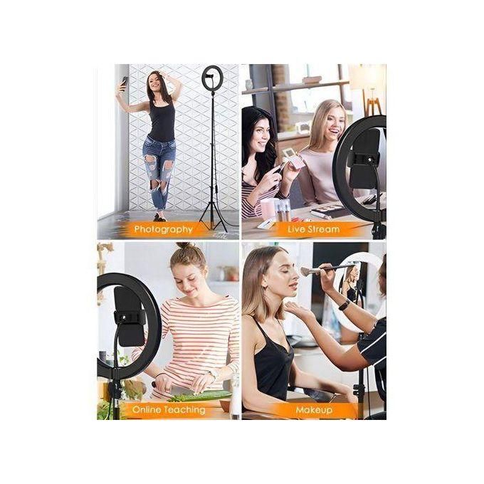 2.1M Tripod Stand With 10 Inch LED Ring Light- Dimmable Beauty Ringlight For Selfie Live Stream/Makeup/Youtube/Tiktok Video