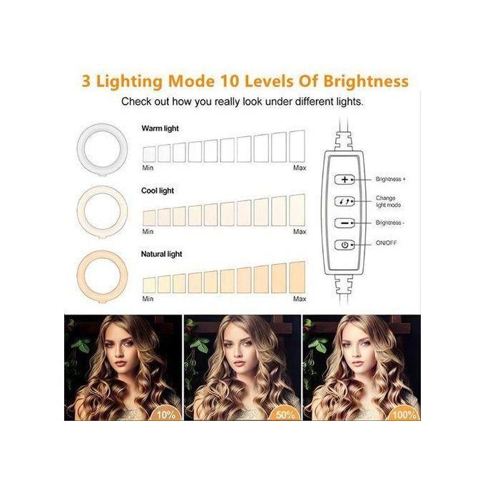 2.1M Tripod Stand With 10 Inch LED Ring Light- Dimmable Beauty Ringlight For Selfie Live Stream/Makeup/Youtube/Tiktok Video