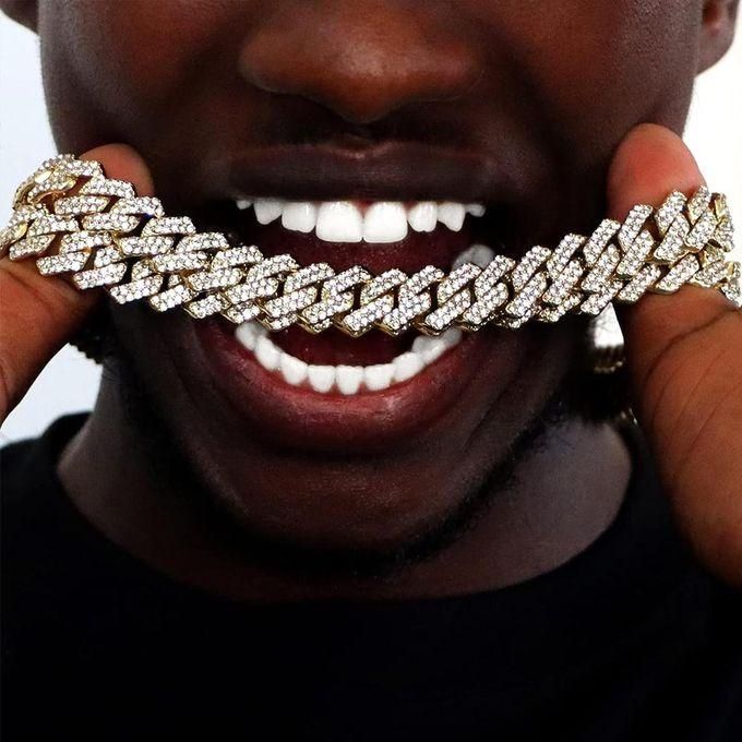 Cuban Link Chain For Men Bling Diamond Necklaces Hip Hop Jewelry Iced Out Miami Cuban Link-Gold