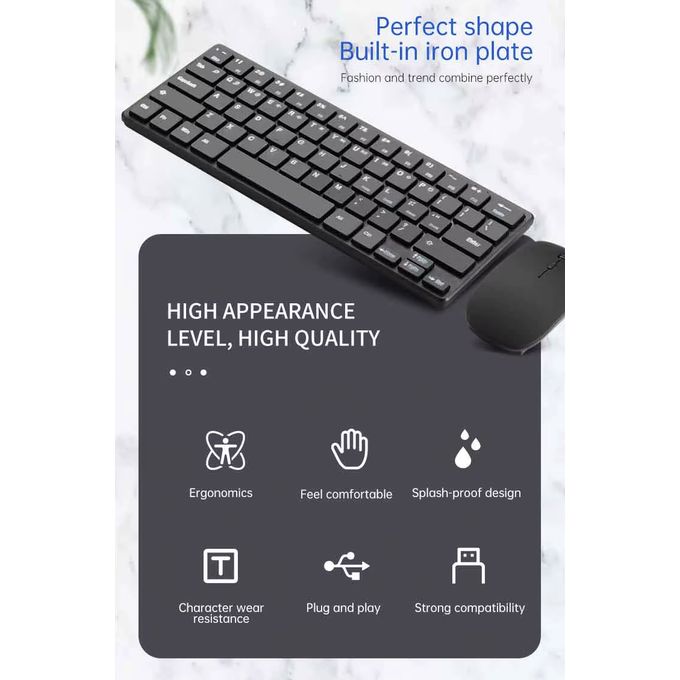 Wireless 2.4GHZ Mini Keyboard & Mouse Combo For PC, Smart TV - Black