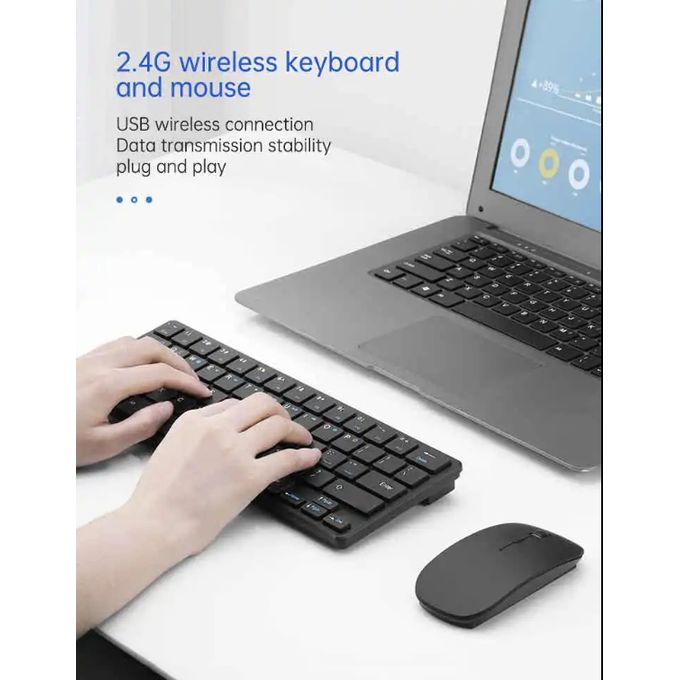 Wireless 2.4GHZ Mini Keyboard & Mouse Combo For PC, Smart TV - Black