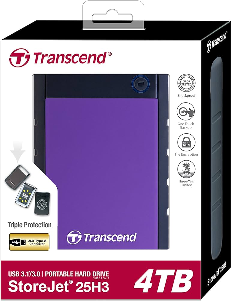 Transcend 4TB Storejet2.5″ H3P, Portable HDD