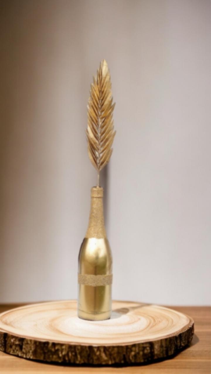 bottle art centerpieces for the TV area and console table