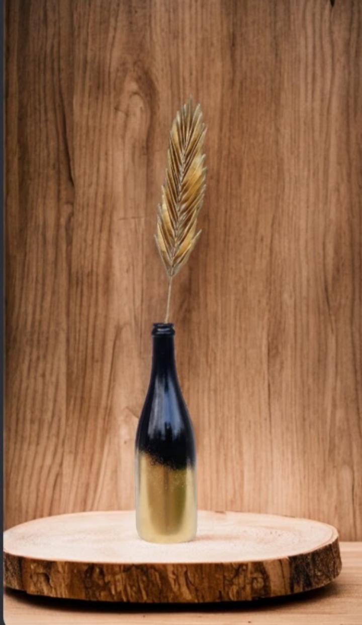 bottle art centerpieces for the TV area and console table