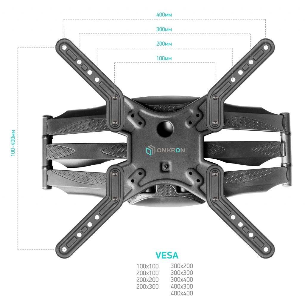 Full Motion TV Wall Mount for 37" to 70 inch Screens up to 88 lbs ONKRON M5L, Black