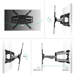 Full Motion TV Wall Mount for 37" to 70 inch Screens up to 88 lbs ONKRON M5L, Black