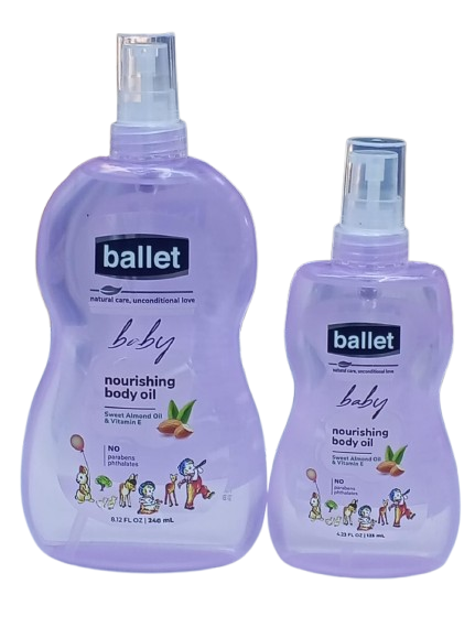 Ballet Nourishing Baby Oil Non-Greasy Formula Designed to Deeply Hydrate and Soothe a Baby's Delicate Skin Locking in Moisture to Keep it Soft, Smooth, and Protected From Dryness
