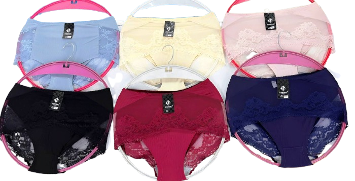 6pcs Lace seamless panties designed to offer perfect blend of elegance and invisibility, featuring delicate lace trim on the sides or waistband with a smooth,, stretchy, no-show body.