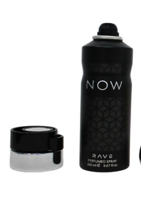 Rave Now Perfumed Body Spray For Men - 200ml woody aromatic offering a lighter concentration suitable for refreshing throughout the day by lattafa