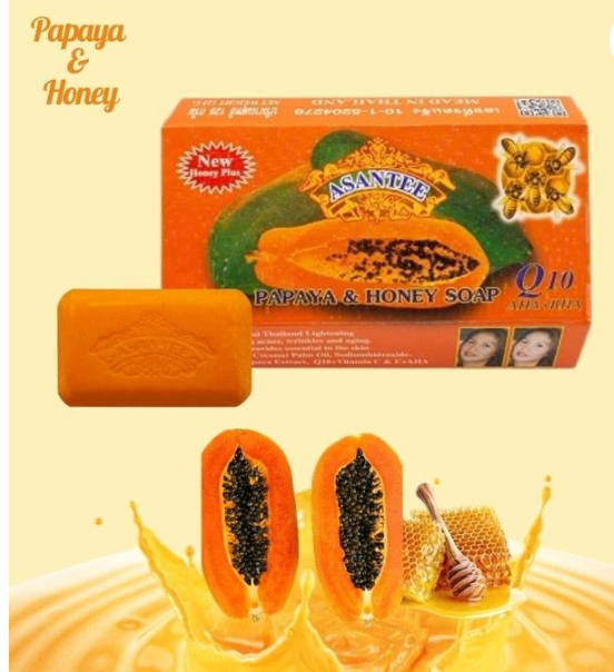 Asantee papaya & Honey Skin Face And Body Soap Bars with Vitamin C,E and Q10 Skin Cleansing 4.40 Oz  125grams(Pack of 1/Pack of 2)