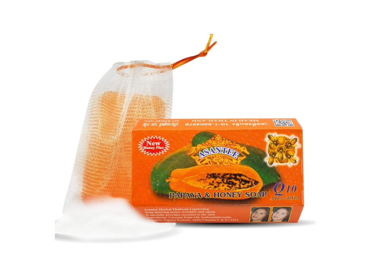 Asantee papaya & Honey Skin Face And Body Soap Bars with Vitamin C,E and Q10 Skin Cleansing 4.40 Oz  125grams(Pack of 1/Pack of 2)