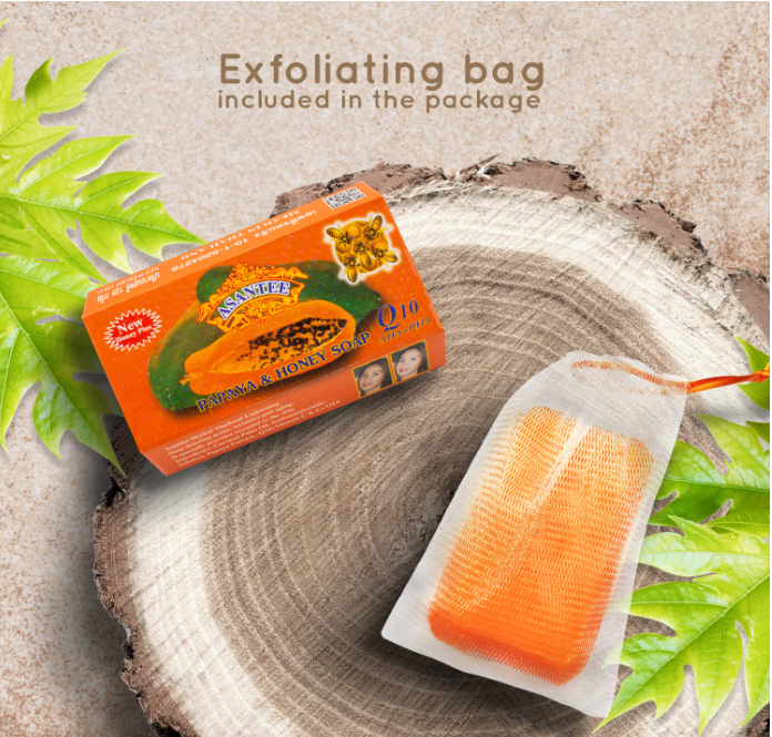 Asantee papaya & Honey Skin Face And Body Soap Bars with Vitamin C,E and Q10 Skin Cleansing 4.40 Oz  125grams(Pack of 1/Pack of 2)