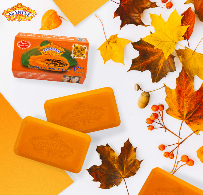 Asantee papaya & Honey Skin Face And Body Soap Bars with Vitamin C,E and Q10 Skin Cleansing 4.40 Oz  125grams(Pack of 1/Pack of 2)