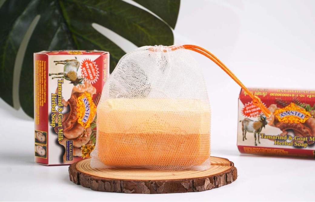 Asantee Taramind & Goat milk herbal soap  Infused with tamarind extract, goat milk, honey, and AHA collagen, this soap offers gentle exfoliation, hydration