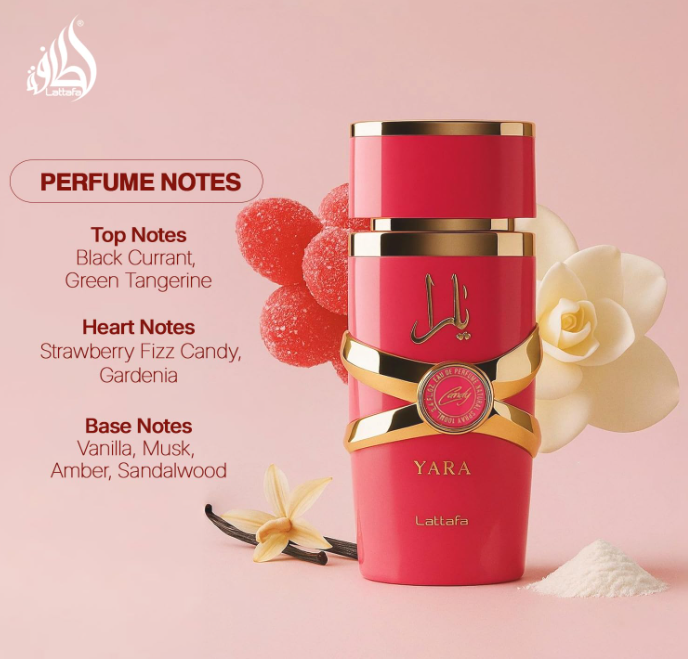 Lattafa Yara Candy - Vanilla, Fruity, Citrus, Floral - Eau de Parfum Long-Lasting Fragrance for Women, 3.40 Ounce / 100 ml Yara candi