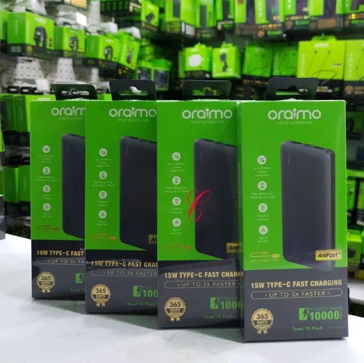 Oraimo Traveler 1100d Power Bank 10000mAh Toast 15 15W Smart Fast Charging Power Bank Type-C (IN/OUT) Universal Compatibility Powerbank Slim&Portable TypeC USB iphone charger cables