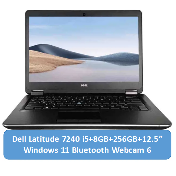 (i5+8GB+256GB)Refurbished Dell Latitude 7240 Laptop |Intel Core i5 | 8GB RAM | 256GB SSD Original Computer | Notebook | 12.5 Inch Display Bluetooth Webcam |Windows 11
