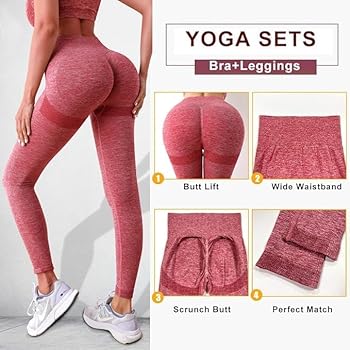 Stretching Yoga Pants (bra + Leggings), Four-way stretch, breathable, Seamless sports bra, High-waisted tummy-control leggings