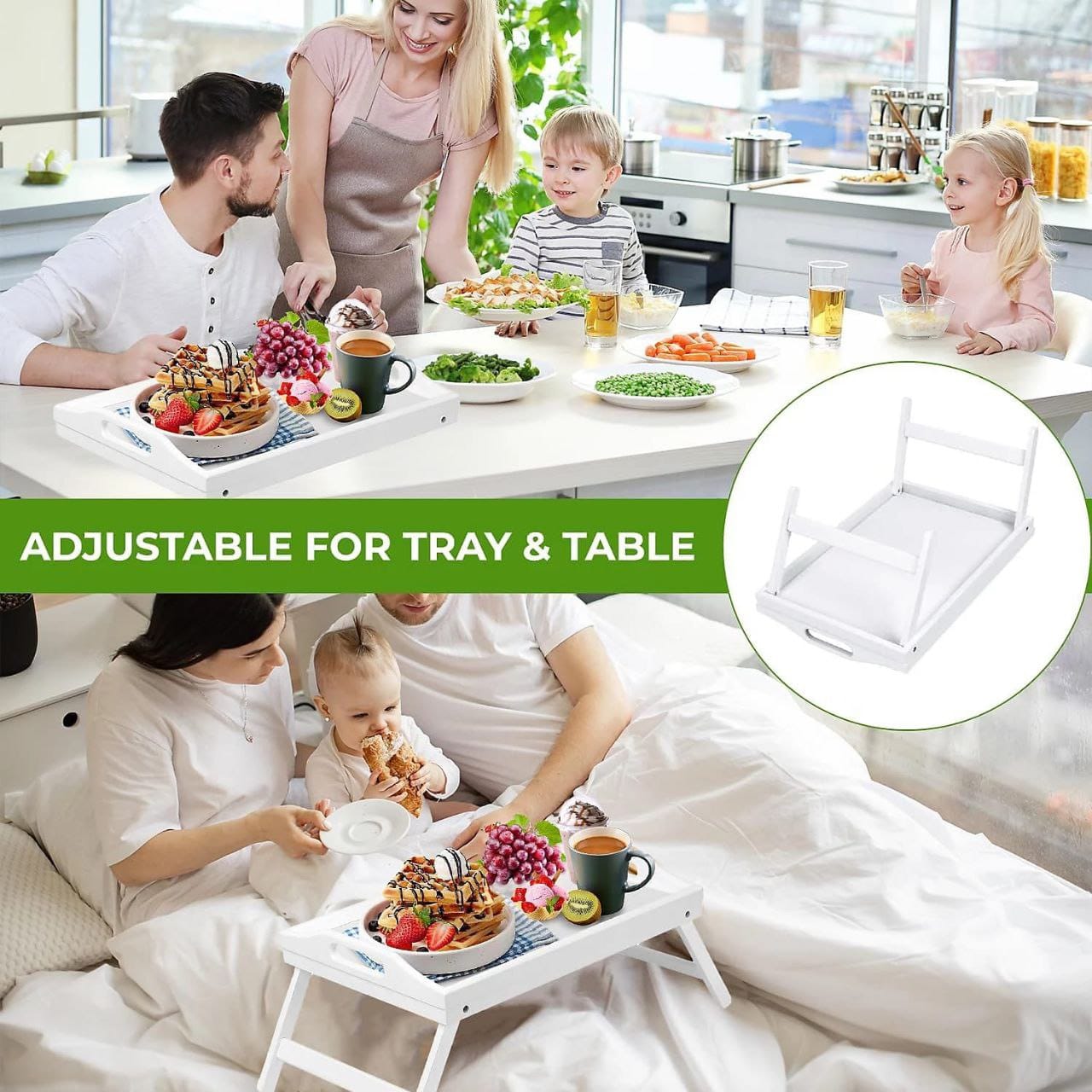 MULTIPURPOSE FOLDABLE BAMBOO TRAY ,BREAKFAST IN BED TRAY OR LAPTOP DESK