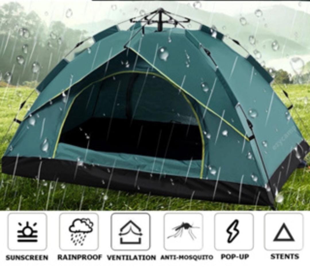 CRAZY OFFER STRONG UP TO 4 PERSONS WATER PROOF POP UP CAMPING TENT IN PORTABLE BAG,2 DOUBLE ZIPPED DOORS WITH MOSQUITO NET WINDOWS: 2 DOUBLE ZIPPERED WINDOWS WITH MOSQUITO NET,CAMPING TENT 4 PEOPLE