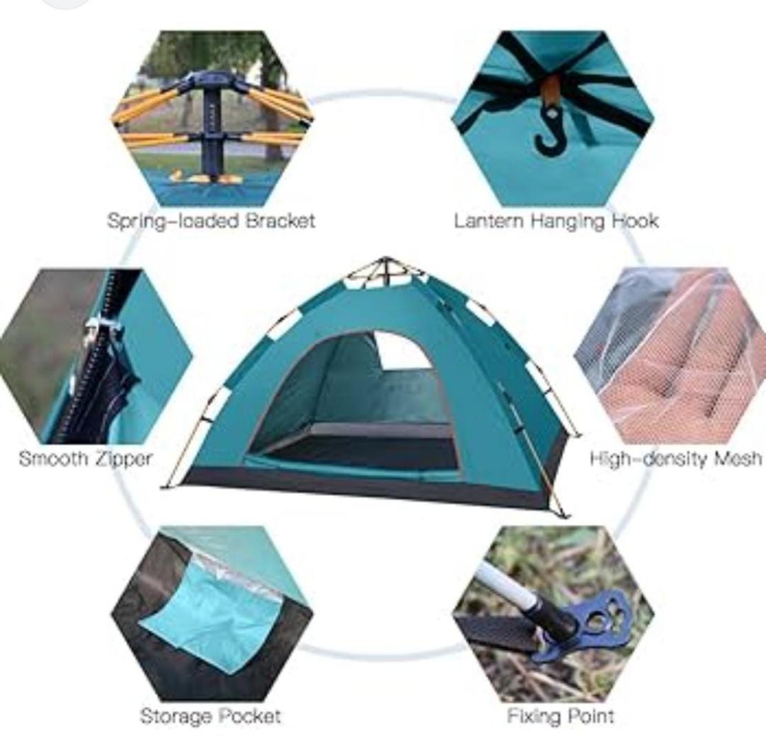 CRAZY OFFER STRONG UP TO 4 PERSONS WATER PROOF POP UP CAMPING TENT IN PORTABLE BAG,2 DOUBLE ZIPPED DOORS WITH MOSQUITO NET WINDOWS: 2 DOUBLE ZIPPERED WINDOWS WITH MOSQUITO NET,CAMPING TENT 4 PEOPLE