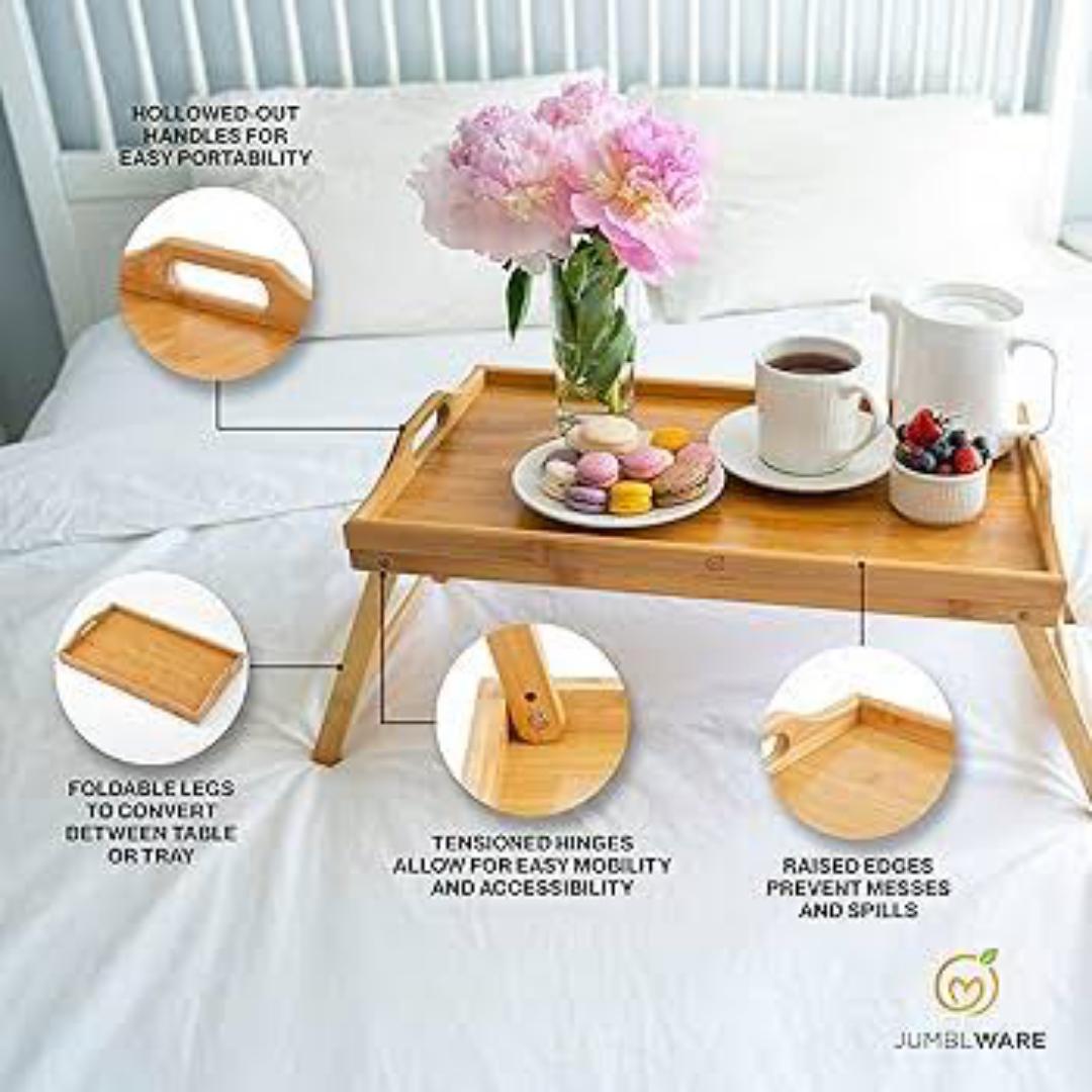 MULTIPURPOSE FOLDABLE BAMBOO TRAY ,BREAKFAST IN BED TRAY OR LAPTOP DESK