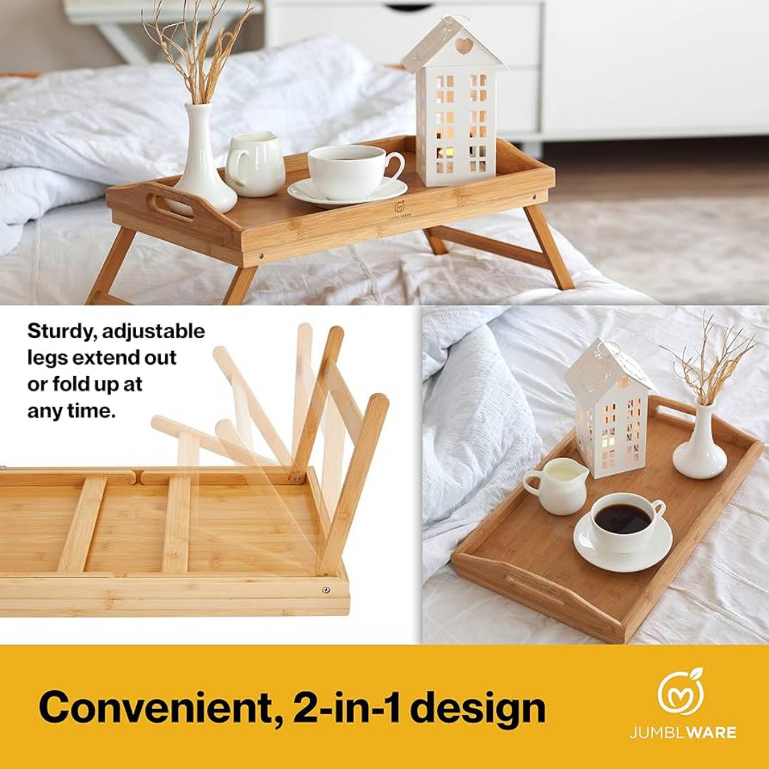 MULTIPURPOSE FOLDABLE BAMBOO TRAY ,BREAKFAST IN BED TRAY OR LAPTOP DESK