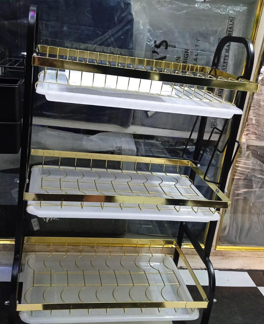 3 Tier Advanced gold dish rack with drain trays