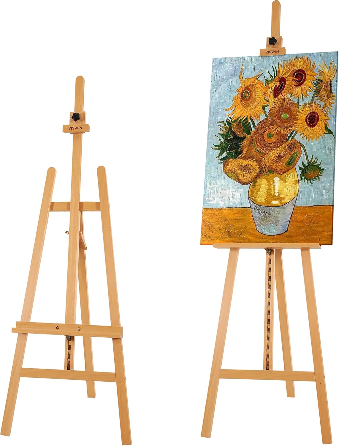 Wooden Easel for Painting & Display, 57"-76" Adjustable Height Beech Wood Easel Stand for Canvas, Sign, Hold Canvas up to 43", Foldable Floor Art Easel for Adults, Artists, Beginners - Natural