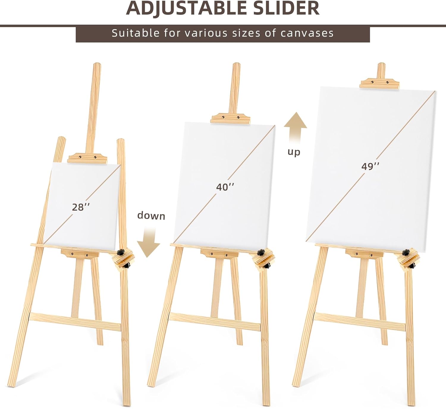 Wooden Easel for Painting & Display, 57"-76" Adjustable Height Beech Wood Easel Stand for Canvas, Sign, Hold Canvas up to 43", Foldable Floor Art Easel for Adults, Artists, Beginners - Natural