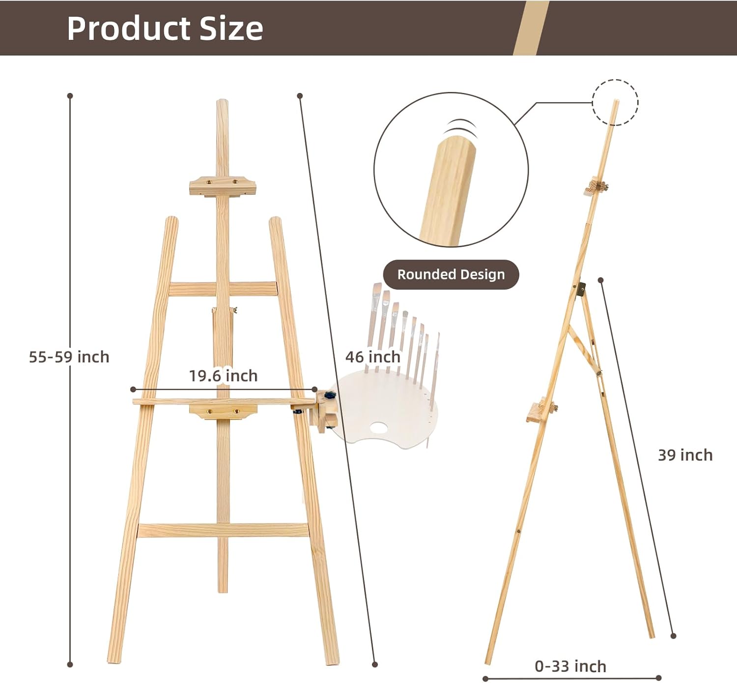 Wooden Easel for Painting & Display, 57"-76" Adjustable Height Beech Wood Easel Stand for Canvas, Sign, Hold Canvas up to 43", Foldable Floor Art Easel for Adults, Artists, Beginners - Natural