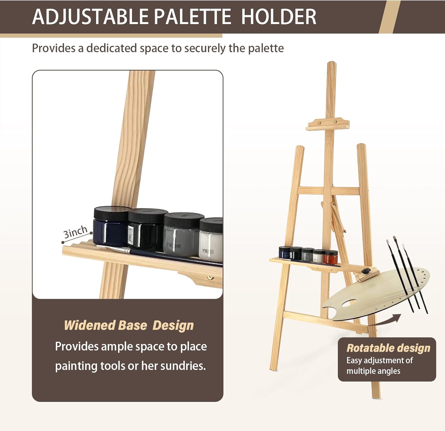 Wooden Easel for Painting & Display, 57"-76" Adjustable Height Beech Wood Easel Stand for Canvas, Sign, Hold Canvas up to 43", Foldable Floor Art Easel for Adults, Artists, Beginners - Natural