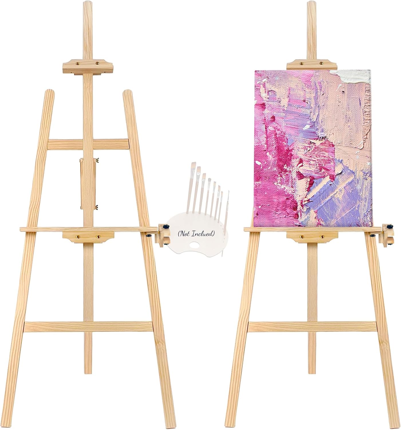 Wooden Easel for Painting & Display, 57"-76" Adjustable Height Beech Wood Easel Stand for Canvas, Sign, Hold Canvas up to 43", Foldable Floor Art Easel for Adults, Artists, Beginners - Natural